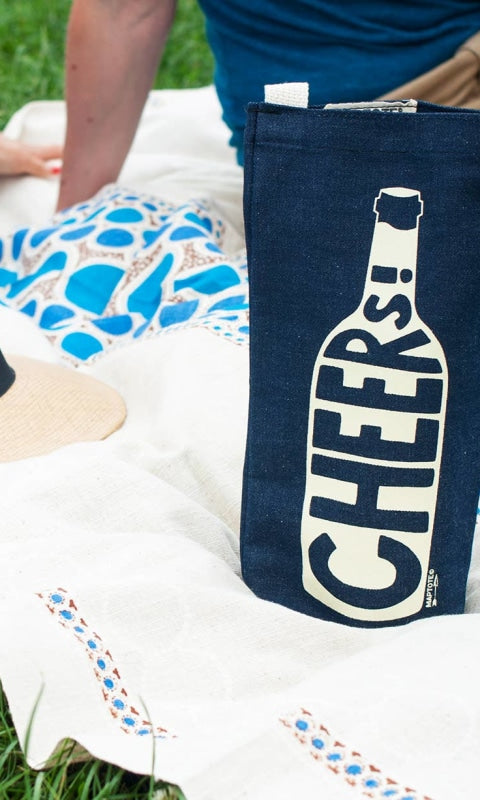 Cheers! Single Wine Totes: Denim - GIFT