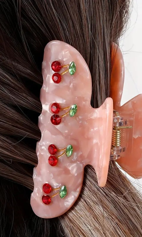 Cherry Print Claw Clip - Pink - Hair Claws & Clips