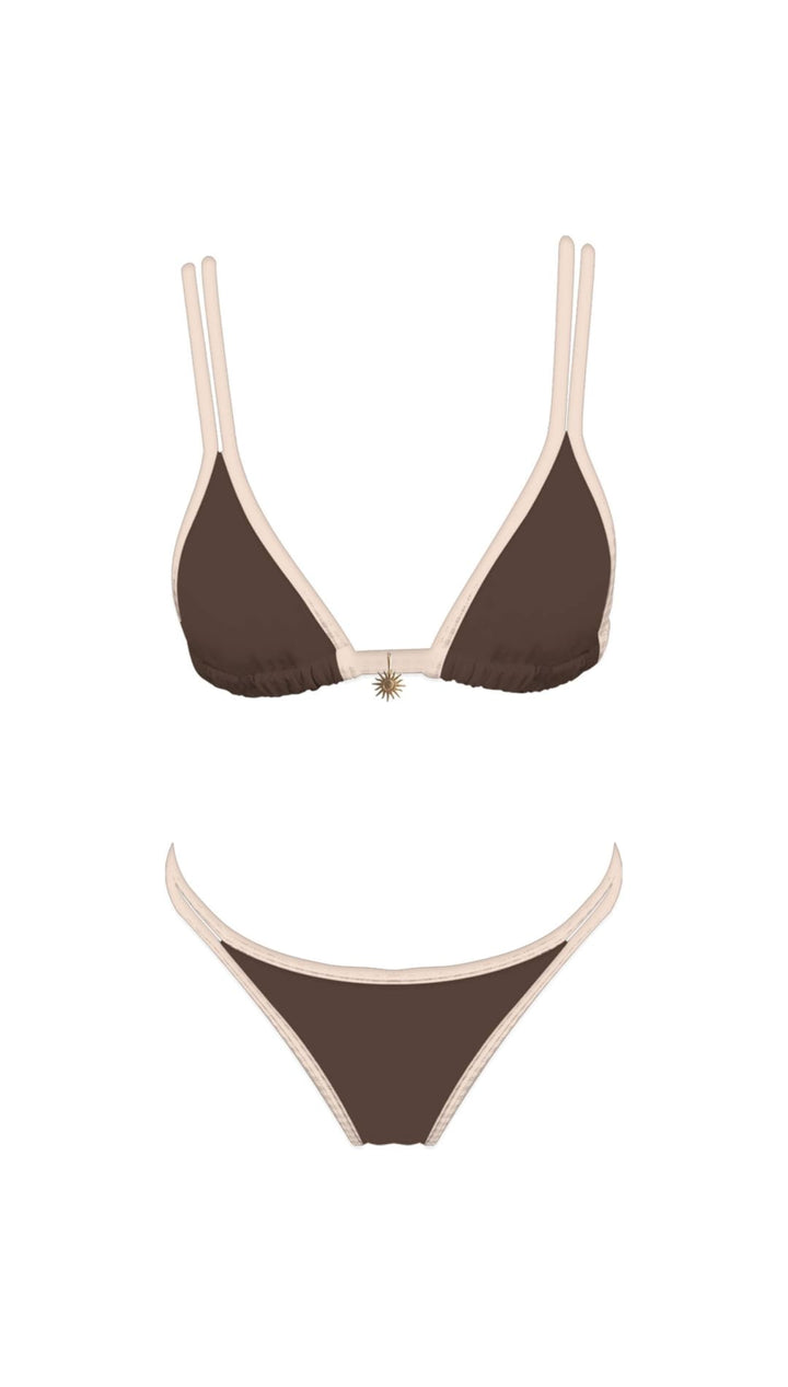 Brown and cream bikini set.