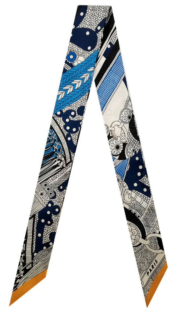 Patterned silk scarf.