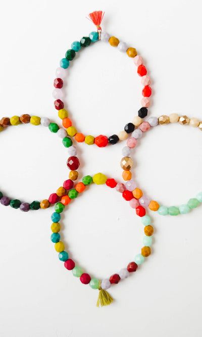 Colorful Stretchy Beaded Bracelets with Tiny Tassel - 260 Jewelry