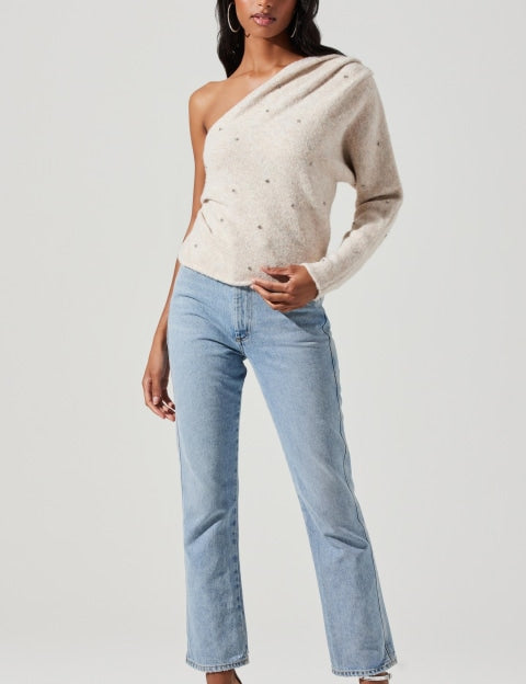 Cosima One Sleeve Embellished Sweater - 110 Long Sleeve