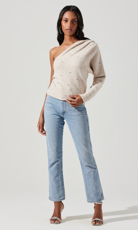 Cosima One Sleeve Embellished Sweater - 110 Long Sleeve