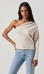 Cosima One Sleeve Embellished Sweater - 110 Long Sleeve