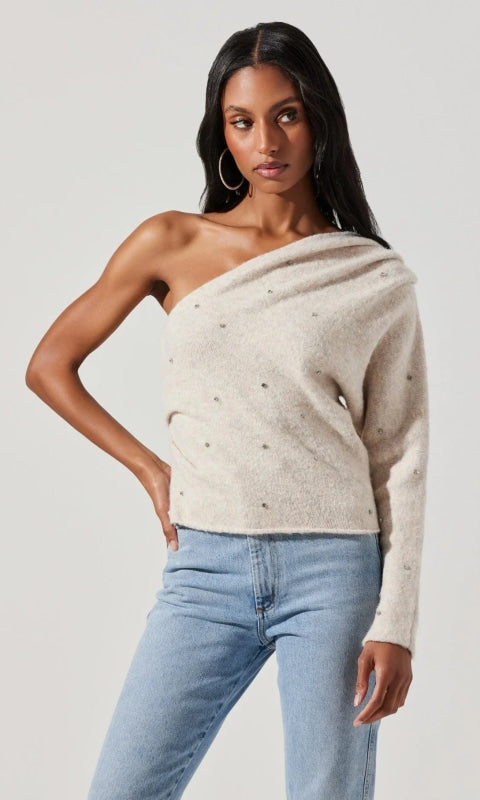 Cosima One Sleeve Embellished Sweater - 110 Long Sleeve