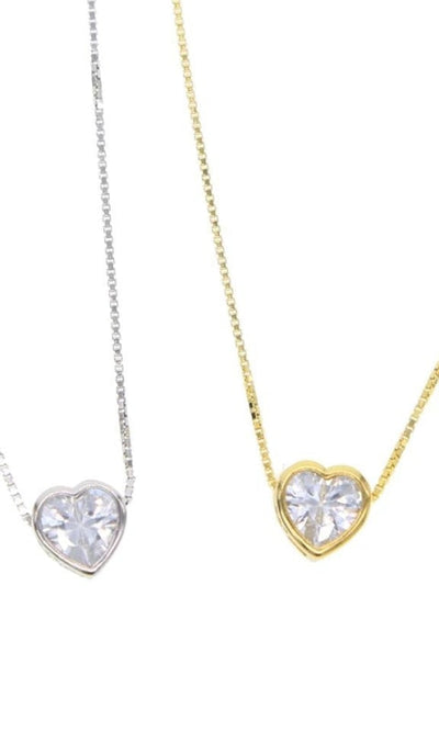 CZ Bezel Necklace Heart - Jewelry