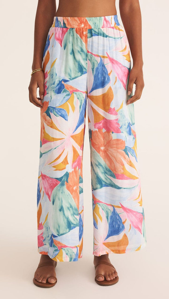 Colorful floral print palazzo pants.