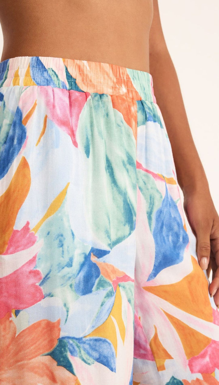 Floral print wide-leg pants.
