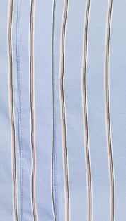 Light blue fabric with thin vertical white, black, and pink stripes.