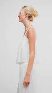 White lace-trimmed spaghetti strap top