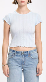 Lily Pointelle Tee - Powder Blue