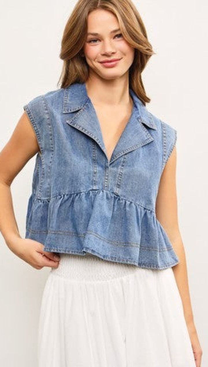 Denim Babydoll Top - 100 Short Sleeve