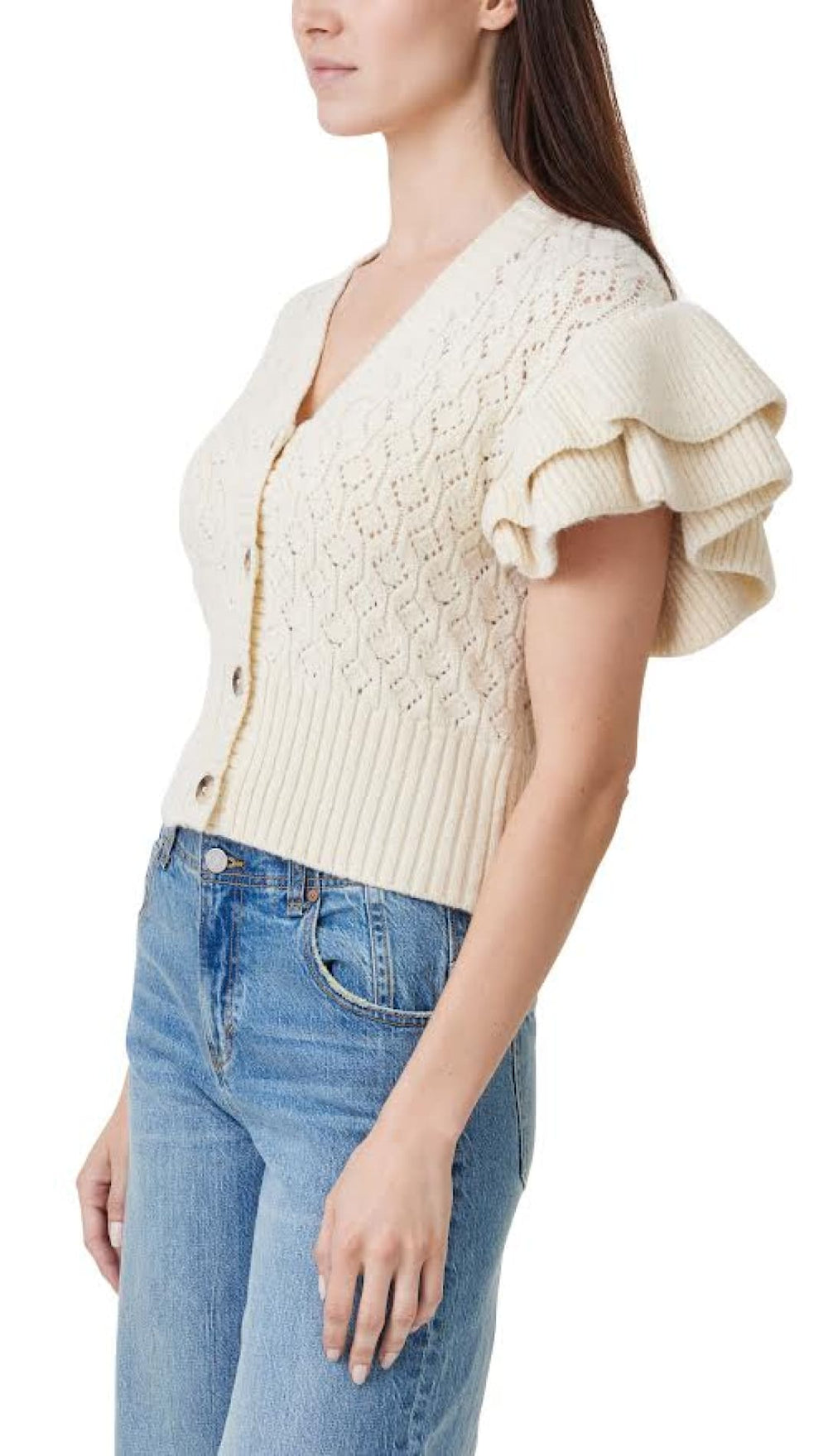 Double Ruffle Sleeve Cardigan - 140 Sweaters