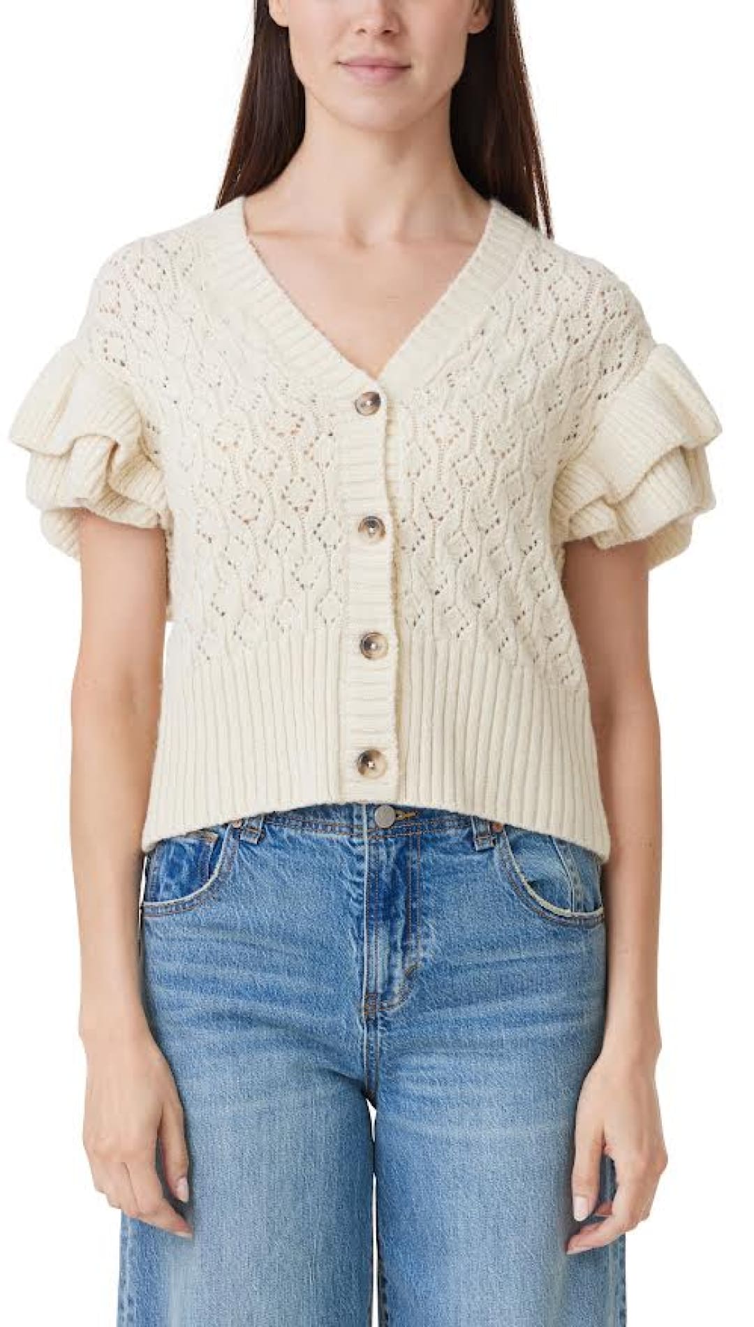 Double Ruffle Sleeve Cardigan - 140 Sweaters