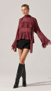 Women’s sheer ruffled blouse with bell sleeves