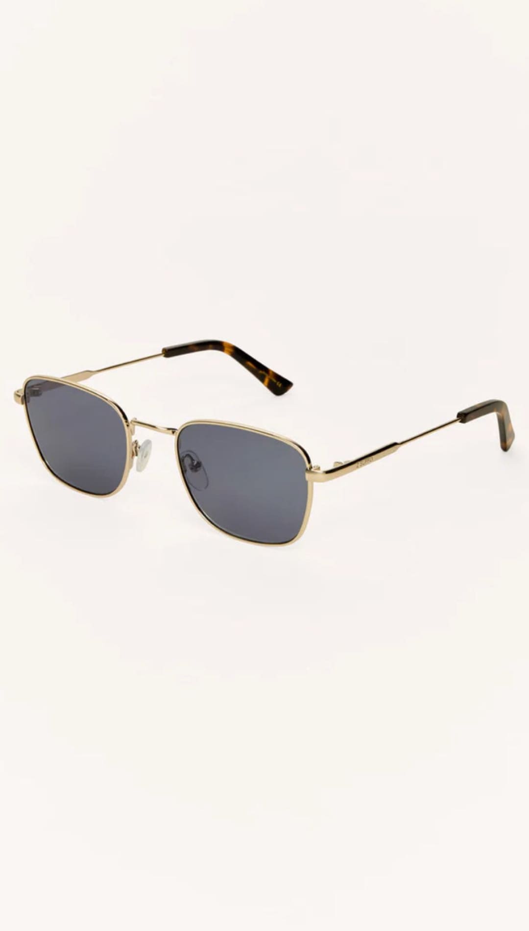 Square-framed sunglasses with tortoise-patterned temples.