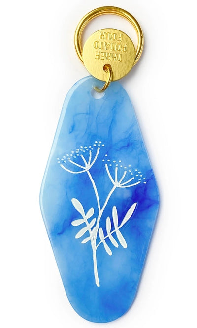 Floral Press Key Tag - Queen Anne’s Lace (Blue Marble) - GIFT
