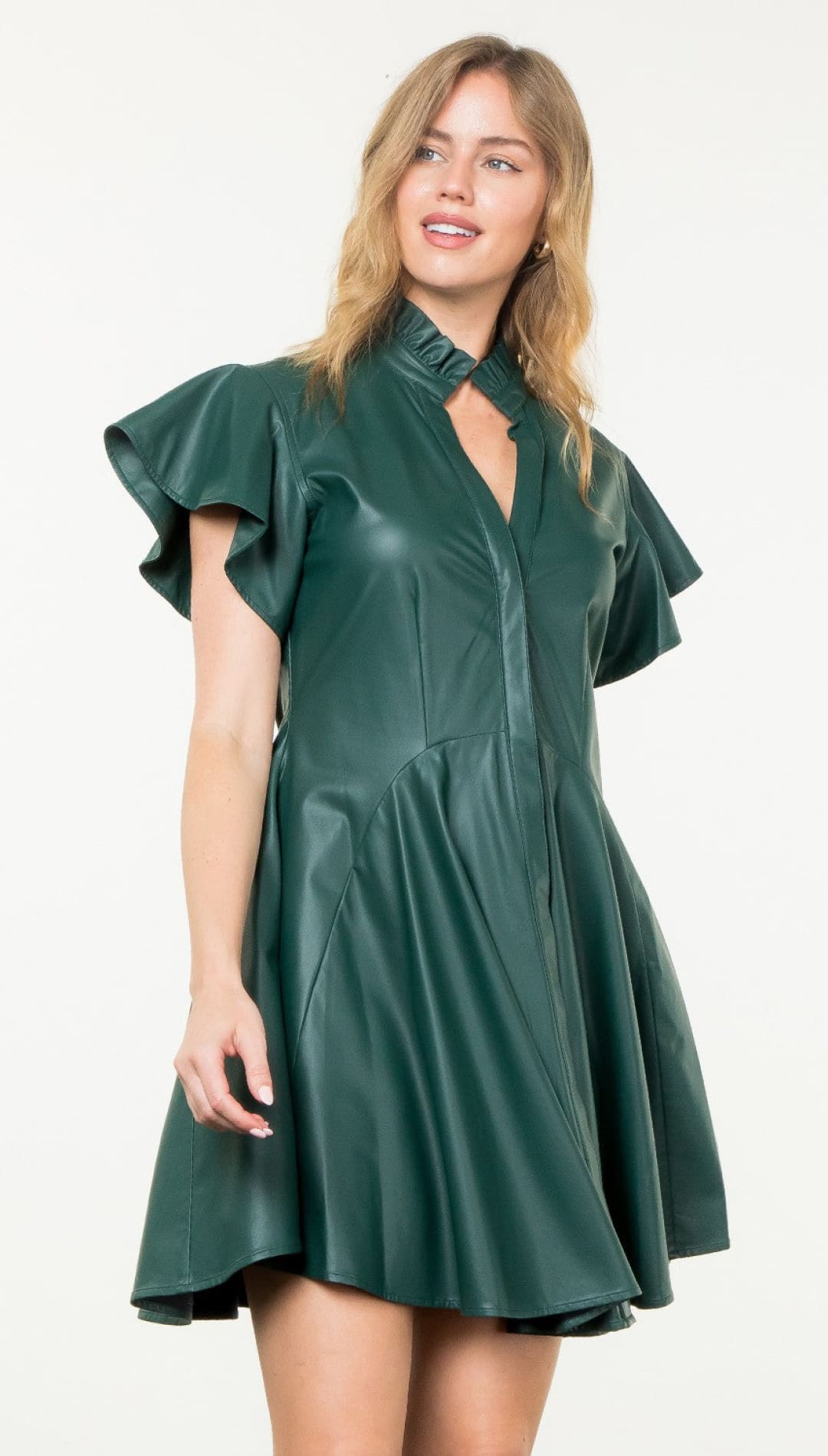 Flutter Sleeve Vegan Leather Dress - 180 Dresses