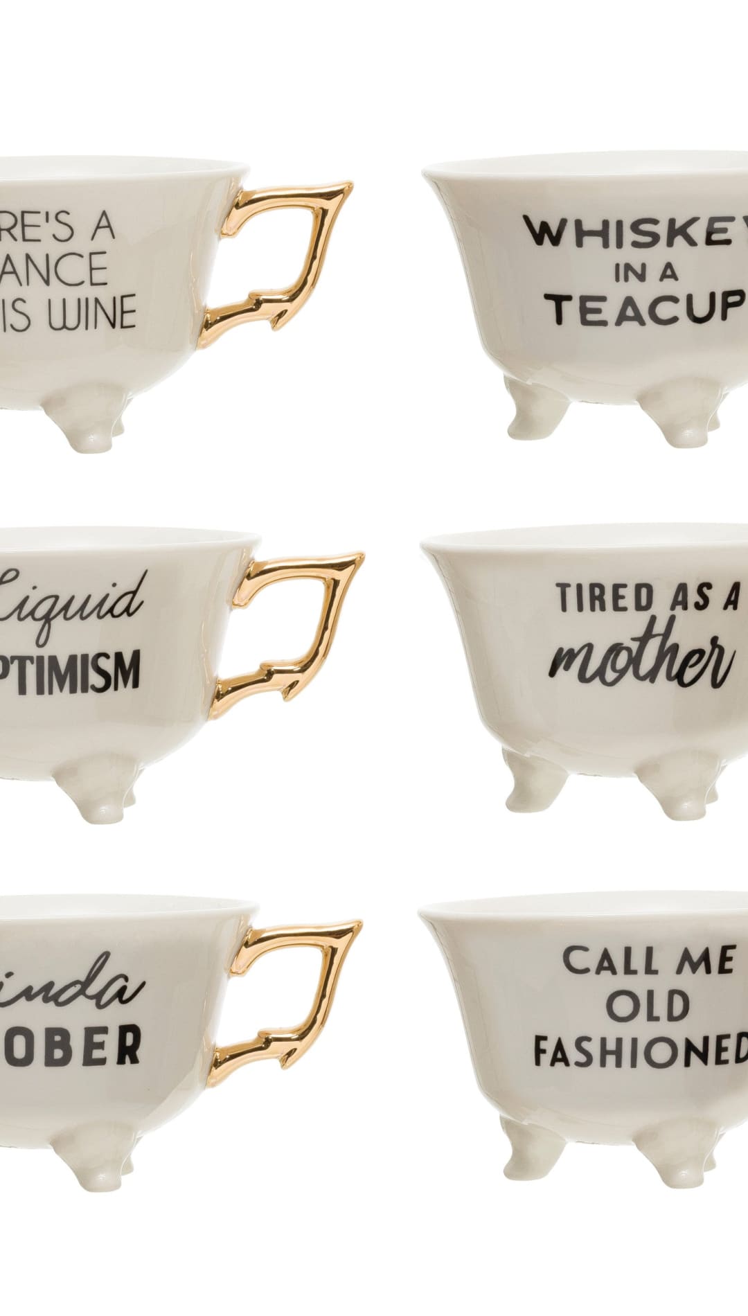 Stoneware Footed Teacup with Saying, 6 Styles