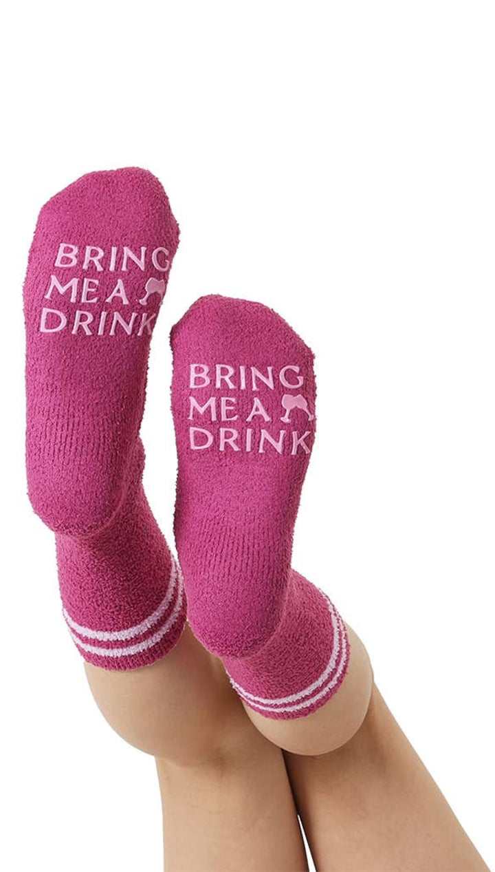 Fuzzy Crew Socks w/ Bottom Grip Phrase - ’Bring Me a Drink’ - 240 Intimates/Lounge