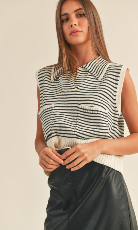 Gabi Striped Sweater Vest - Shirts & Tops