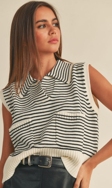 Gabi Striped Sweater Vest - Shirts & Tops