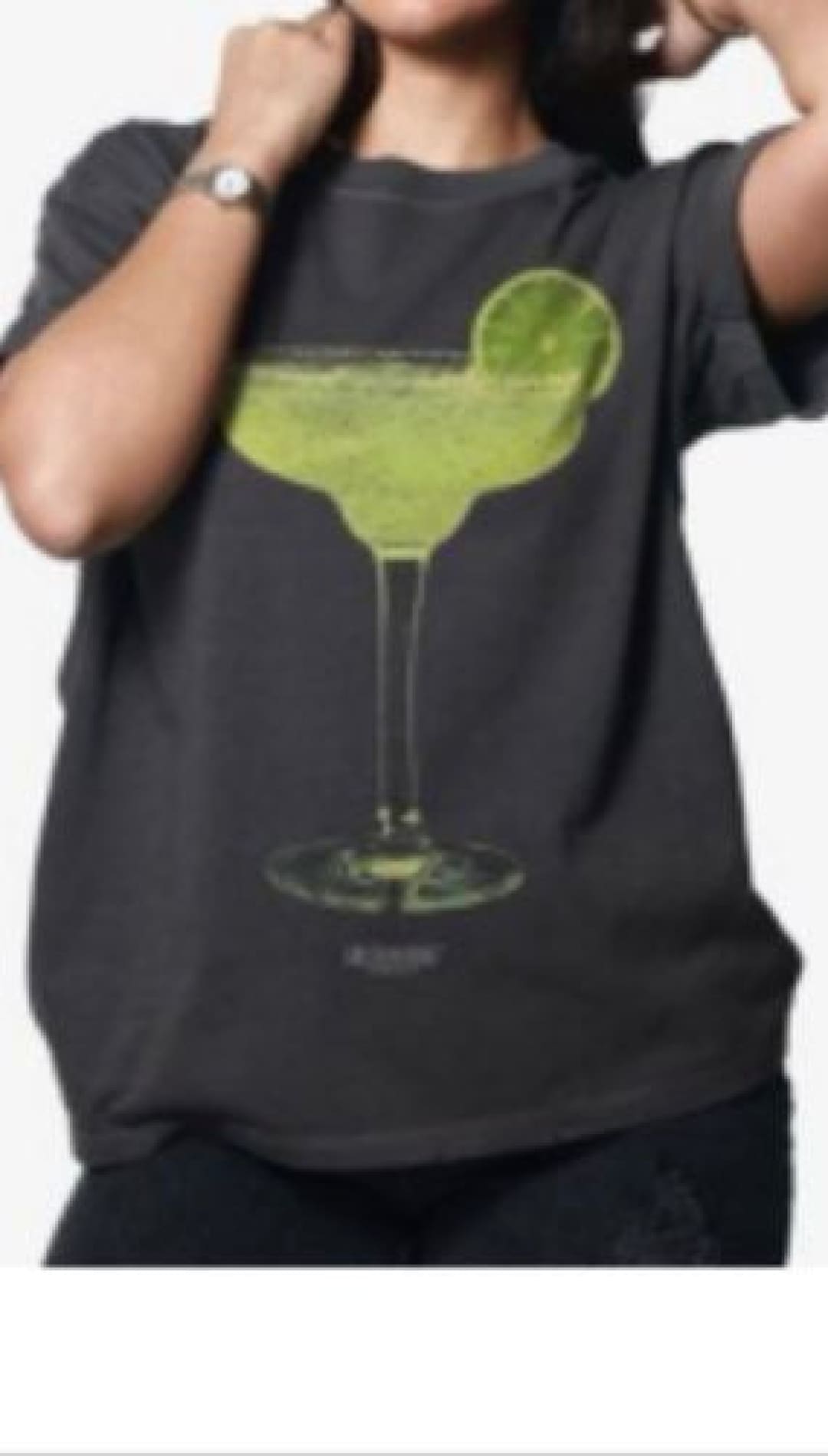 Dark gray t-shirt with a green margarita glass graphic.