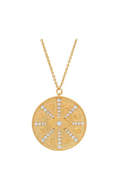 Gold Coin and Evil Eye Pendant Necklace - Jewelry