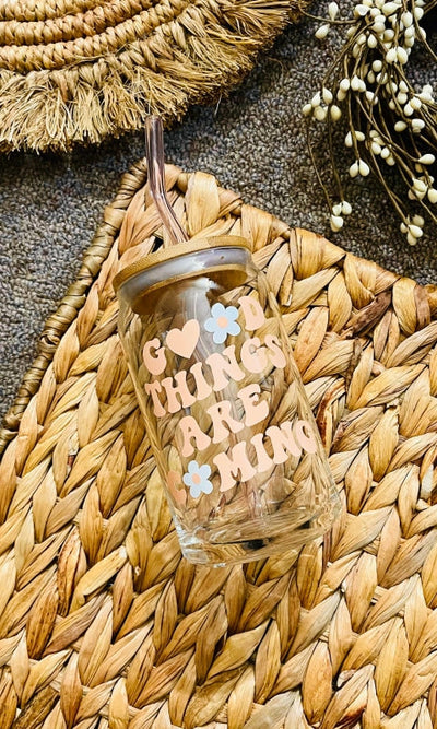 Iced Coffee Beer Can Glass | Motivational Iced Coffee Glass | GLASS ONLY - GIFT