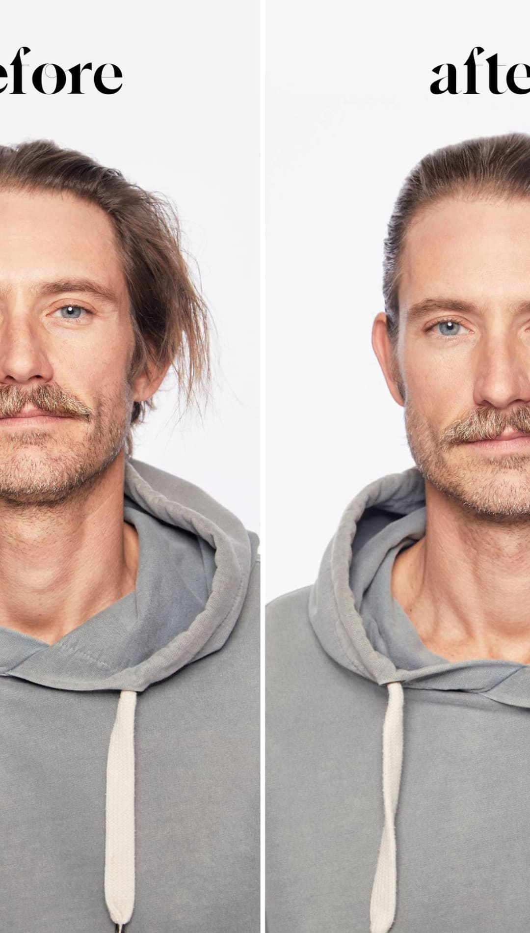 Gray hoodie with drawstrings and hood.