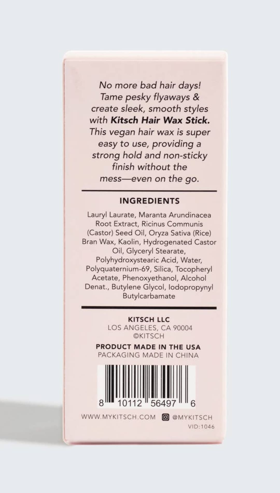 Pink hair wax stick with natural ingredients and a sleek design.