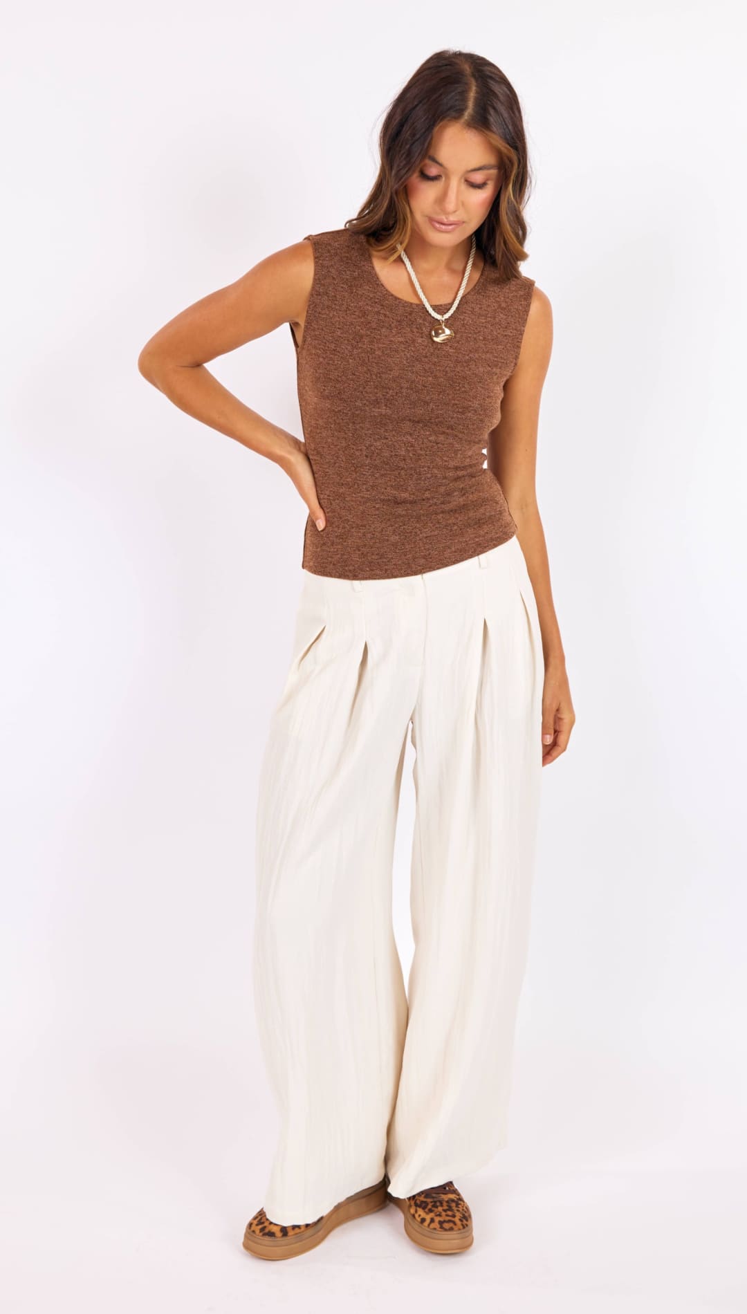 Brown textured sleeveless top
