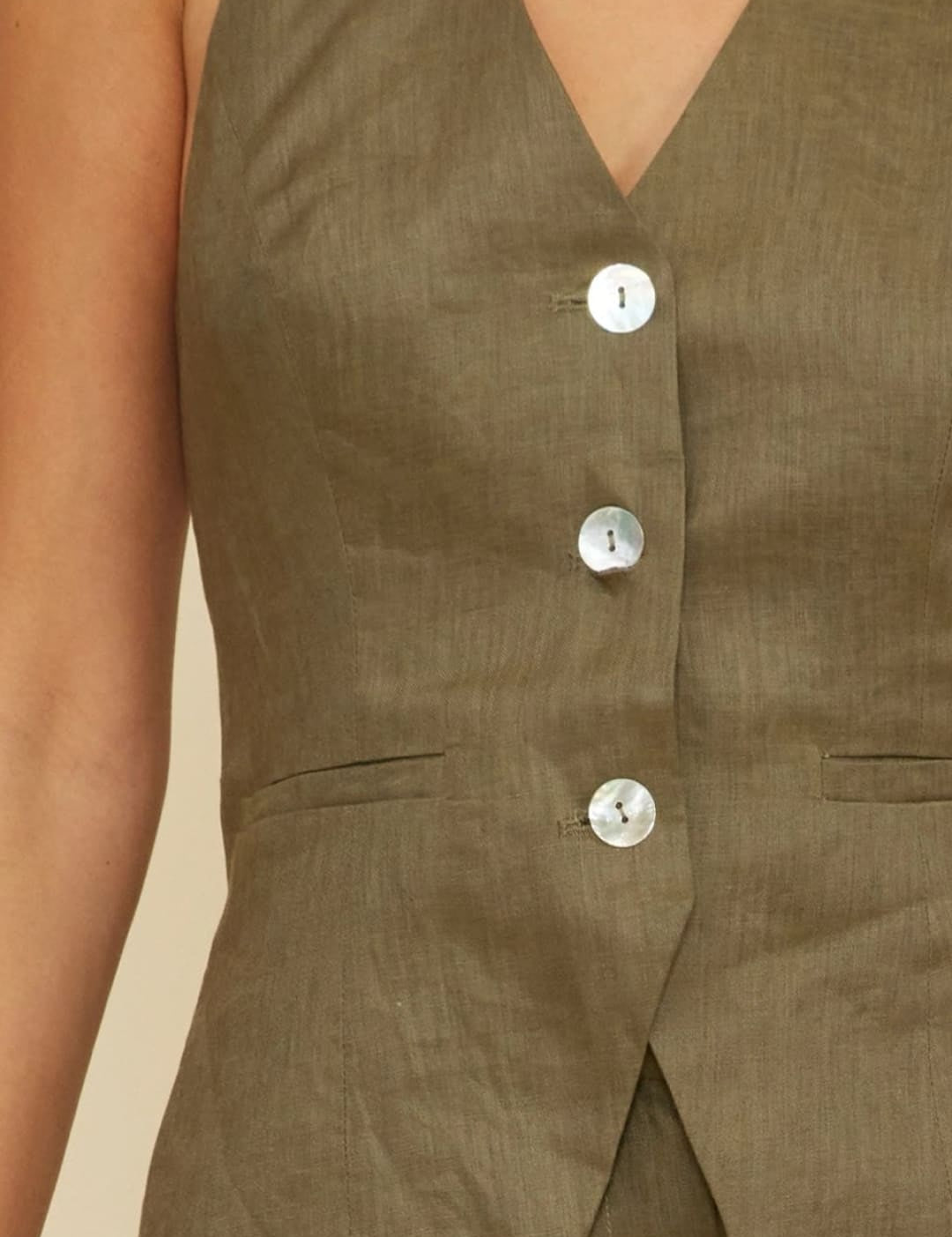 Olive green linen vest.