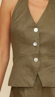 Olive green linen vest.