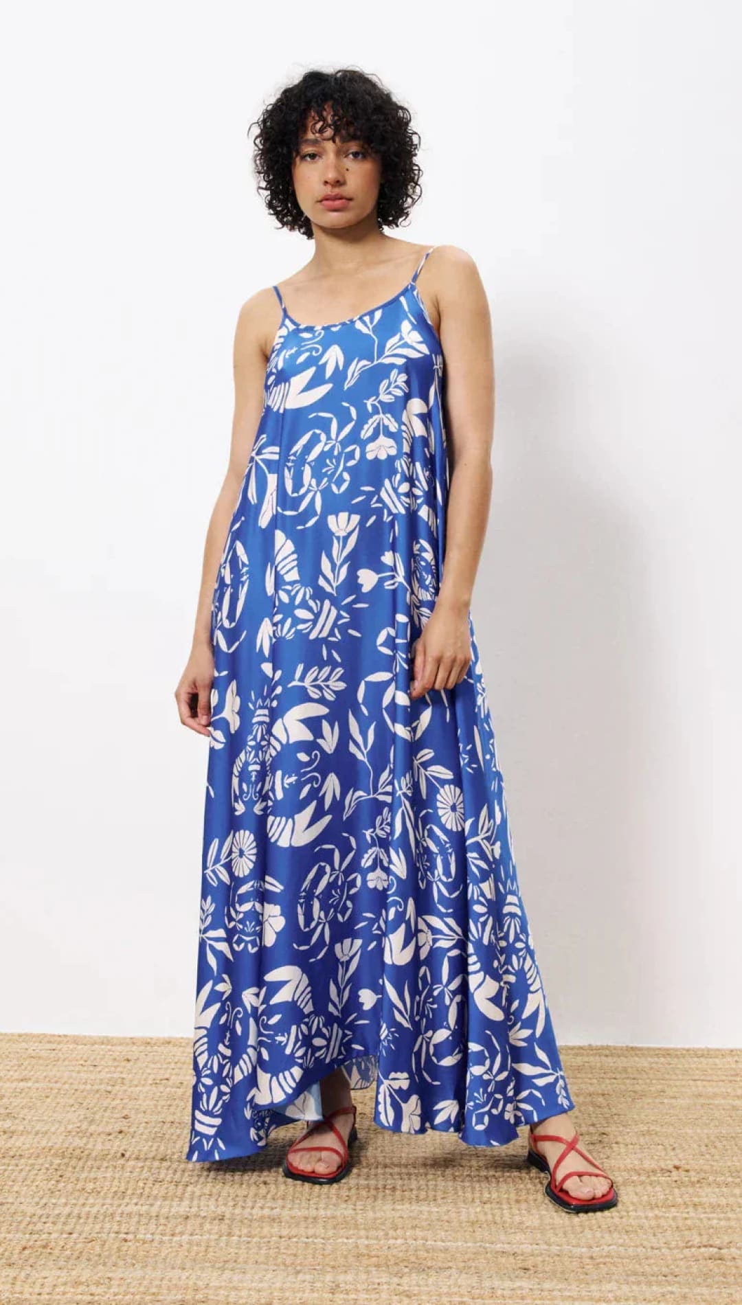 Blue and white floral maxi dress.