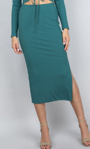 Jade Ribbed Midi Skirt - Bottom