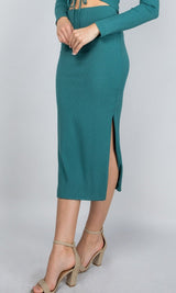 Jade Ribbed Midi Skirt