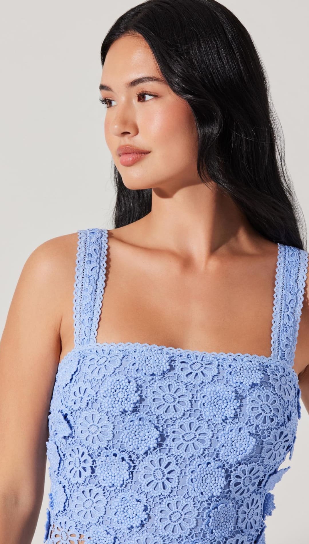 Blue floral crochet top.