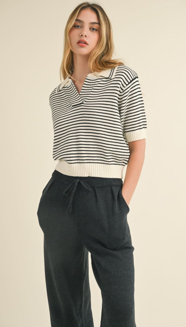 Juliette Stripe Collared Sweater - 140 Sweaters