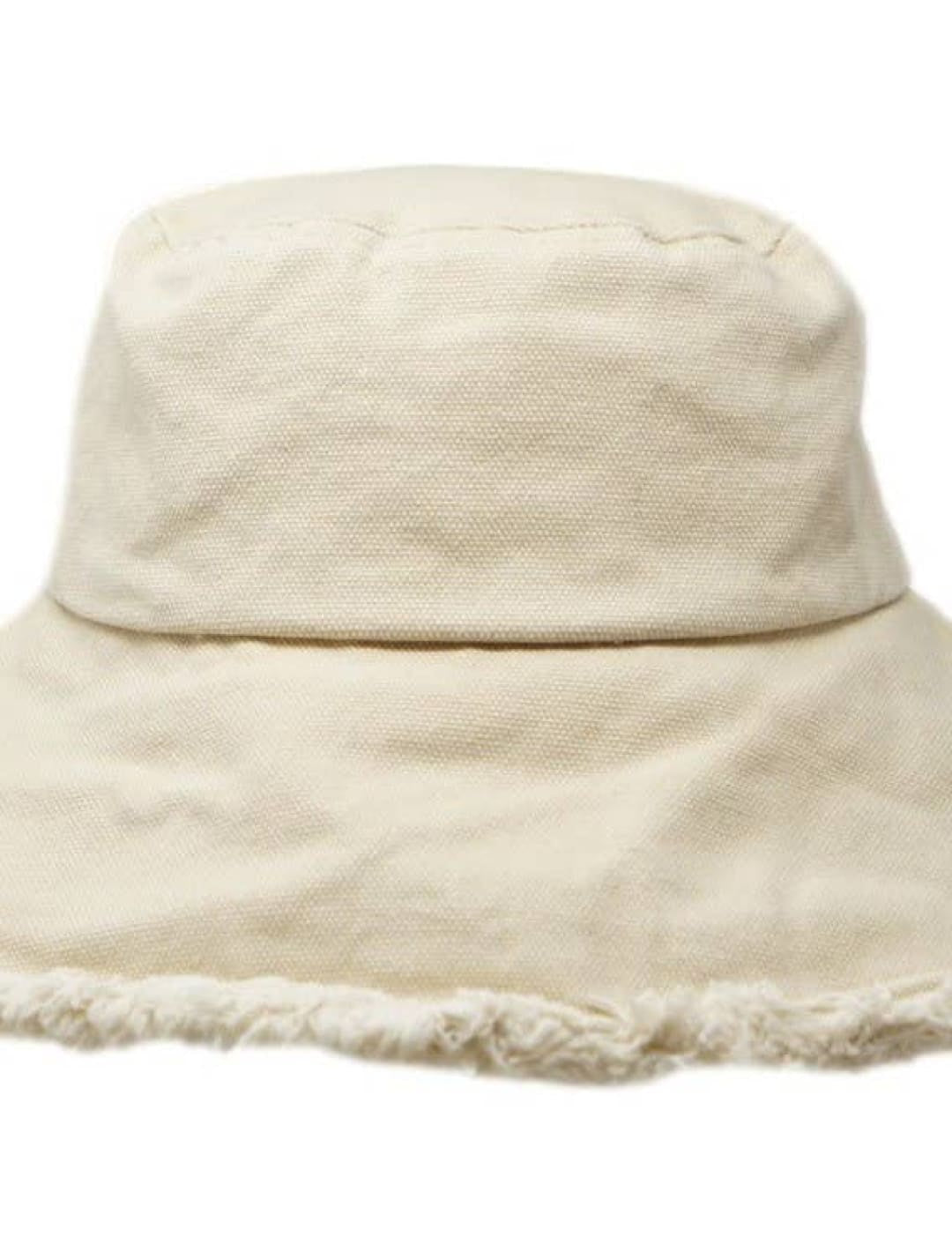 Off-white fringed bucket hat.