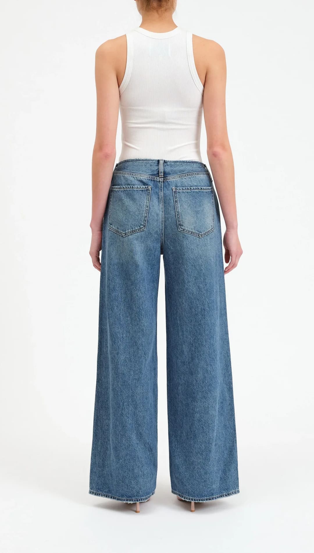 【MODERNIF】All Brush Wide Denim Pants BY FAR D Denim Wide Trouser Stone Wash Distressed Cotton