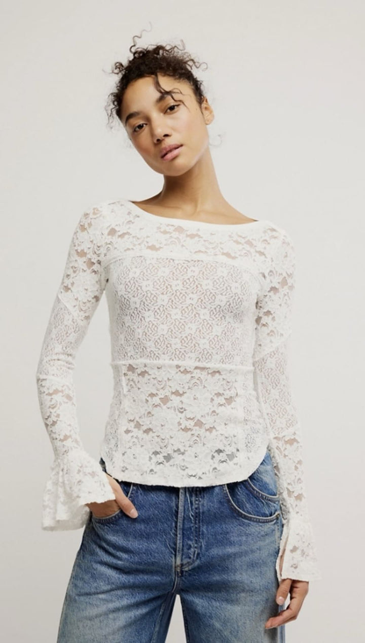 White lace long-sleeved top.