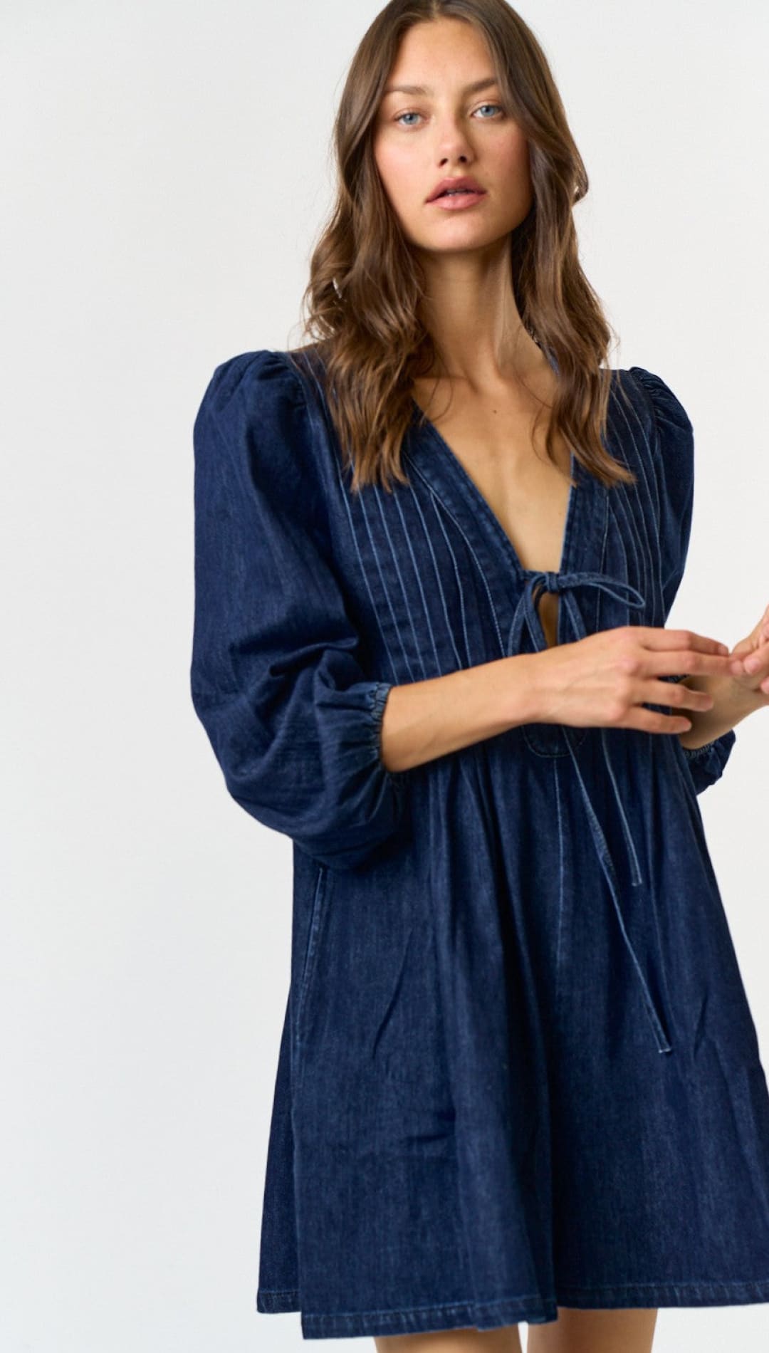 Lala Denim Pleated Romper - 180 Dresses