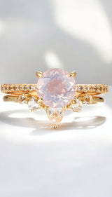 Lavender Quartz & White Topaz Ring Set - Gold Vermeil