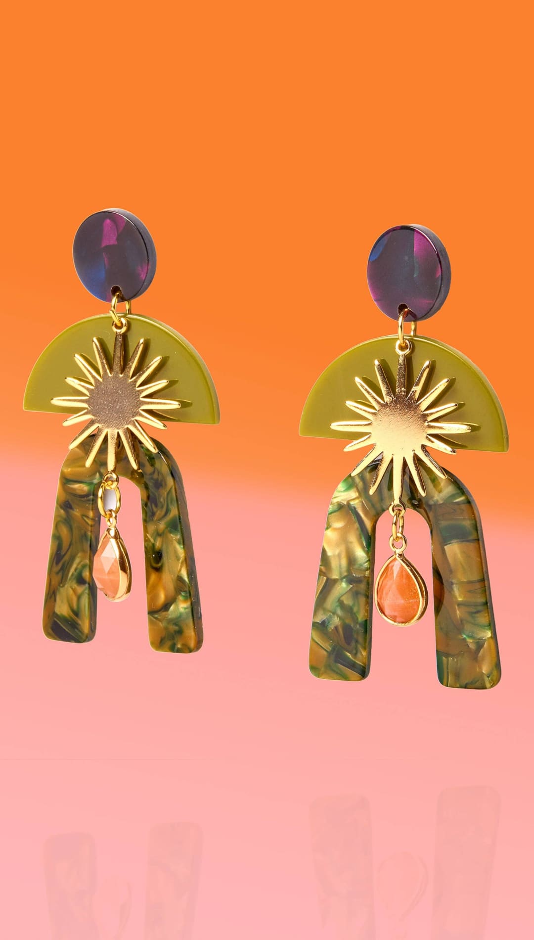 Lieutenant in Glam Mixed Media Earrings Sun Stone