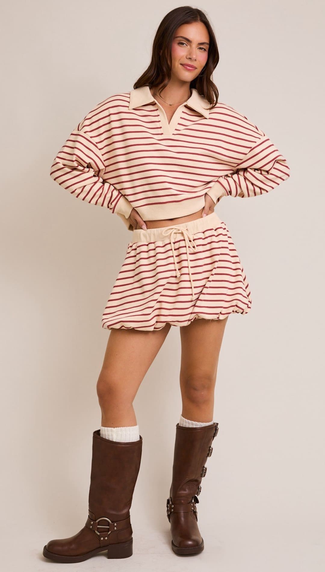 Striped lounge set with boots.