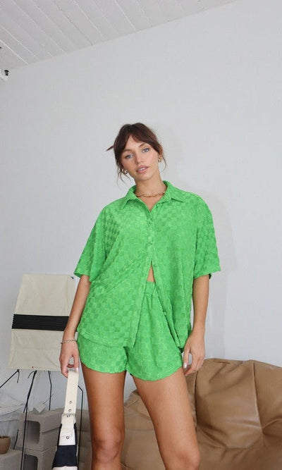 Marie Green Checkered Top - Shirts & Tops