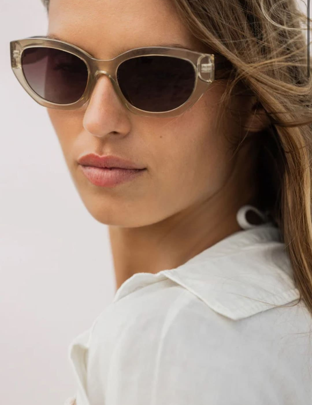 Stylish sunglasses with a translucent frame.