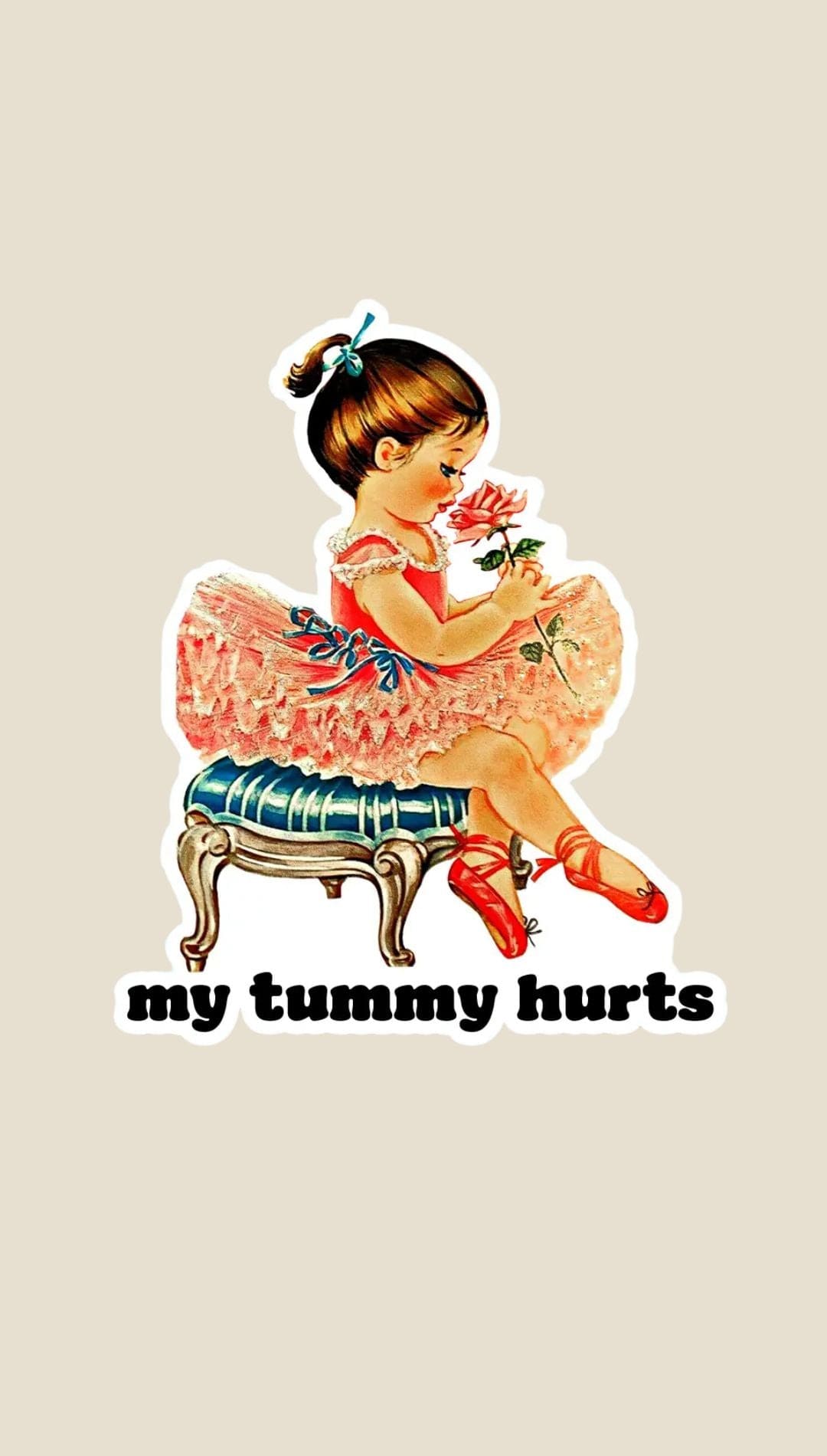 Vintage ballerina sticker with pink tutu and red shoes.