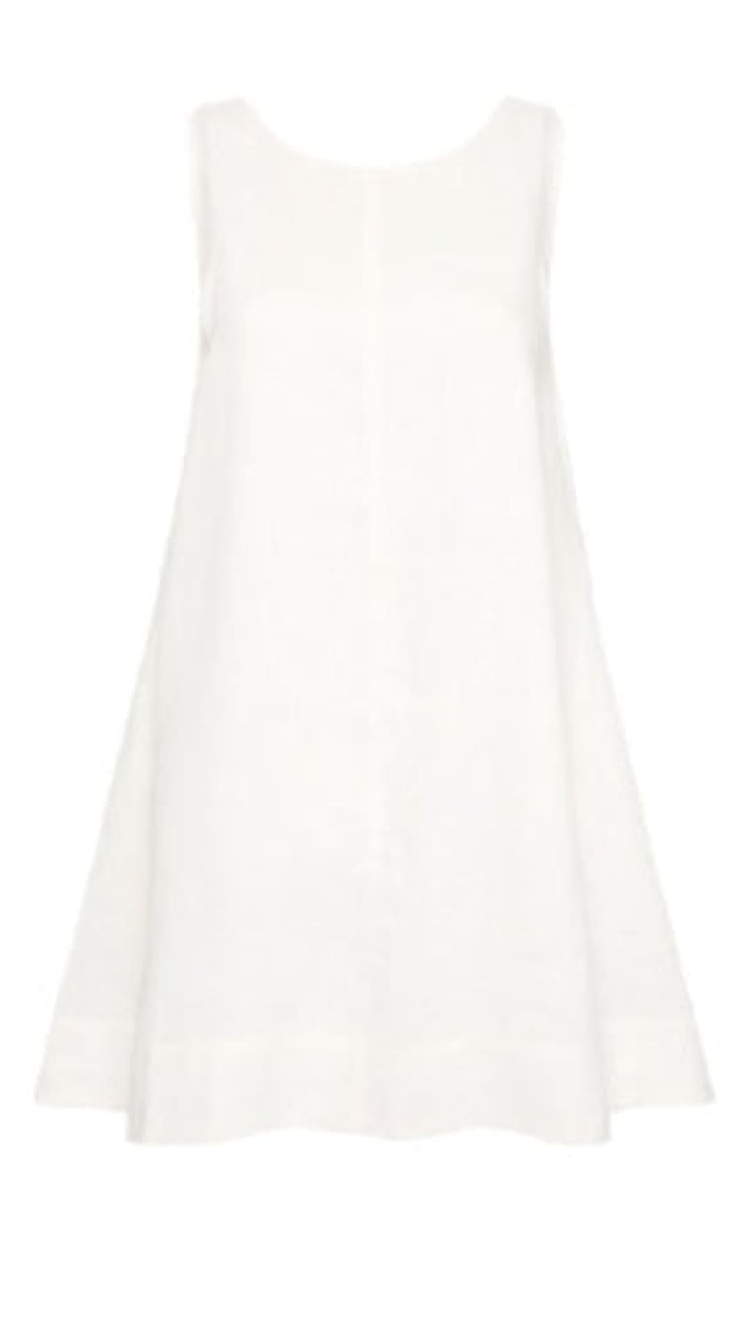 Sleeveless white dress.